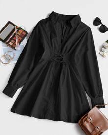 Zaful Lace-up Plunging A Line Shirt Dress