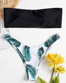 Zaful Bandeau Tropical Bikini Set