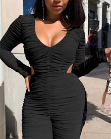 Yoins Cut Out Ruched Design Long Sleeves Tight Waist Jumpsuit
