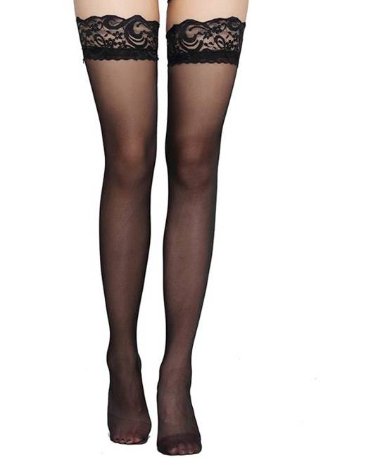 4 Pairs Womans Black Lace Top Suspender Thigh-High Fishnet Stockings Silk Stockings Style C