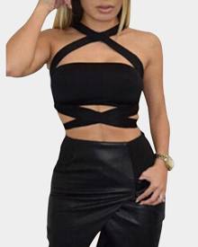 Yoins Black Sexy Crop Top with Cutout Details