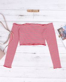 Yoins Red Stripe Off The Shoulder Sexy Crop Top