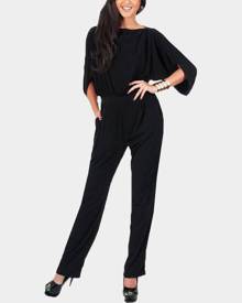 Yoins Black Pleated Details Half Sleeves Jumpsuit