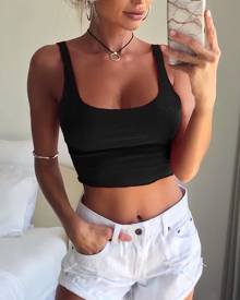 Yoins Black Basic Scoop Neck Cami Top