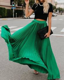 Yoins Pleated Design Chiffon Stretch Waistband Maxi Skirt