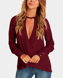 Yoins Burgundy Wrap Front Deep V-neck Blouse