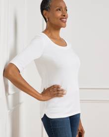 Scoop Neck Curved Hem T-Shirt - Pima Solid - White - Small Talbots Scoop Neck Curved Hem T-Shirt - Pima Solid - White - Small Talbots