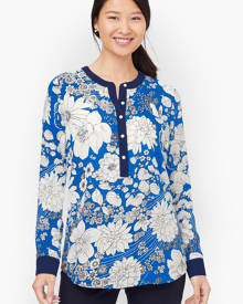 Band Collar Popover Shirt - Paisley Floral - Port Blue - Small Talbots Band Collar Popover Shirt - Paisley Floral - Port Blue - Small Talbots