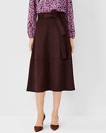 Ann Taylor Belted Faux Suede Midi Skirt
