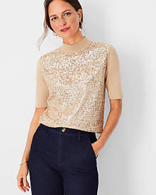 Ann Taylor Sequin Front Sweater Tee