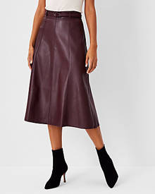 Ann Taylor Belted Faux Leather Midi Skirt