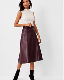 Ann Taylor Petite Belted Faux Leather Midi Skirt