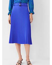 Ann Taylor Belted Pleated Midi Skirt
