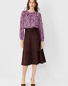 Ann Taylor Petite Belted Faux Suede Midi Skirt
