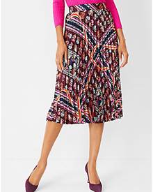 Ann Taylor Floral Scarf Print Pleated Midi Skirt