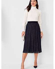 Ann Taylor Petite Shimmer Stripe Pleated Midi Skirt