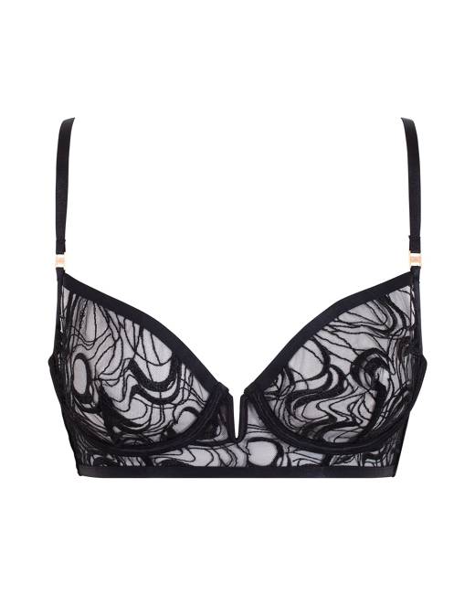 Bluebella Calypso Sheer Mesh Non Padded Demi Bra With Gold Chain Hardware  Detail in Black