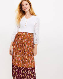 Loft Floral Pleated Midi Skirt