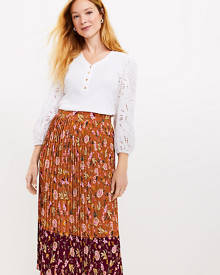 Loft Petite Floral Pleated Midi Skirt