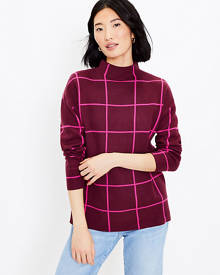Loft Windowpane Mock Neck Tunic Sweater