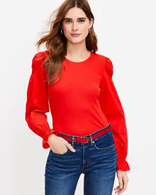 Loft Ruffle Cuff Mixed Media Blouse