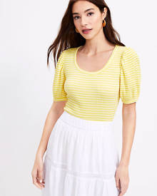 Loft Striped Crinkle Puff Sleeve Top