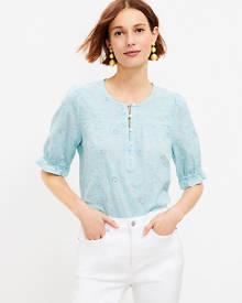 Loft Embroidered Puff Sleeve Top