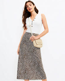 Loft Petite Animal Print Bias Midi Skirt