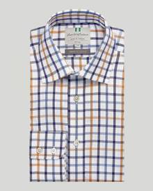 Harvie and Hudson Navy And Tan Check Button Cuff Classic Fit Shirt Harvie and Hudson Navy And Tan Check Button Cuff Classic Fit Shirt