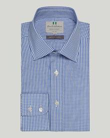 Harvie and Hudson Blue Small Check Button Cuff Classic Fit Shirt Harvie and Hudson Blue Small Check Button Cuff Classic Fit Shirt