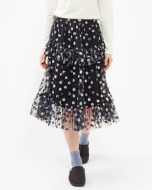 Shrimps Tate Flocked Midi Skirt Black