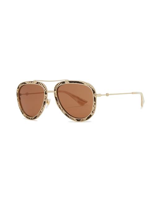 gucci women's gold aviator sunglasses