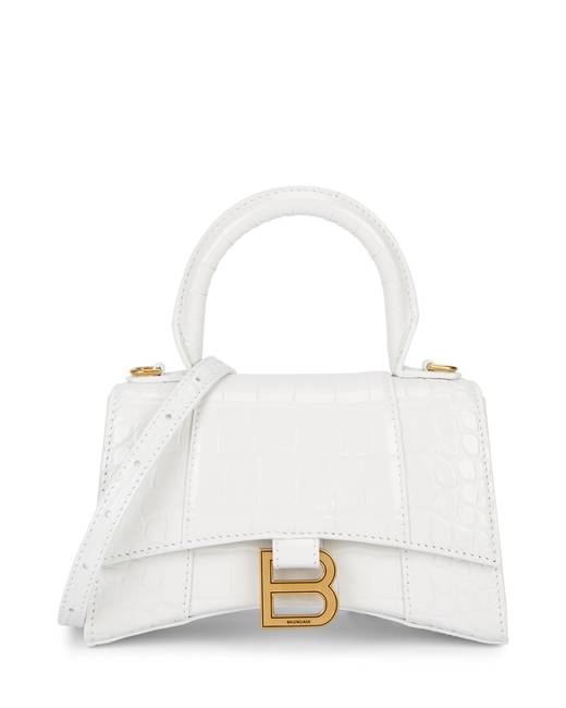 BALENCIAGA: Hourglass s bag in crocodile print leather - Beige