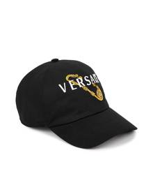 Versace Black Embroidered Cotton Cap