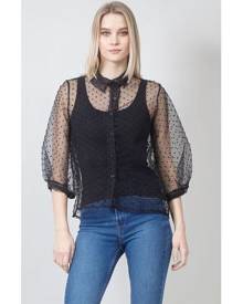 Izabel London Polka Dot Button Front Sheer Shirt