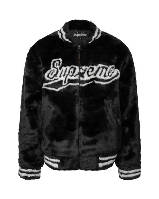 supreme faux fur varsity jacket black