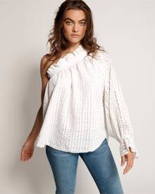 embroidered anglaise one shoulder top