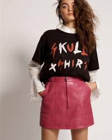 cerise leather biker mini skirt