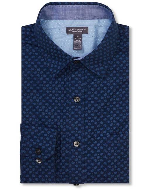 Van Heusen Men/'S Never Tuck Slim Fit Short Sleeve Button Down Shirt
