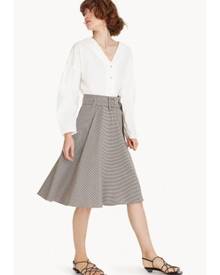 Pomelo Midi Belted Houndstooth Full Skirt