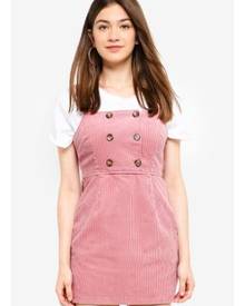 pink corduroy pinafore dress