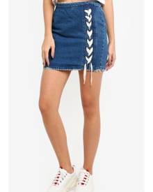 MISSGUIDED Blue Lace Up Detail Denim Mini Skirt