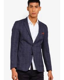 Burton Menswear London Stretch Navy Slim Check Blazer