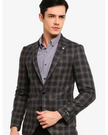 Burton Menswear London Burgundy Wool Blend Checked Blazer