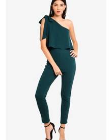 missguided one shoulder bow jumpsuit