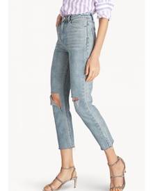 Pomelo Ripped Knee Raw Crop Jeans