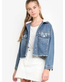 Eyescream Cropped Hoodie Denim Jacket