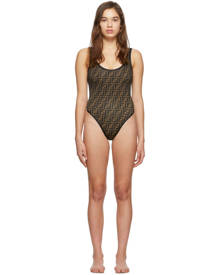 Fendi - Pine Plaid & FF Logo V-Neck Bathing Suit