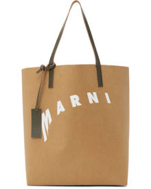 Marni Tan and White Distorted Logo Tote