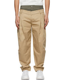 Feng Chen Wang Beige and Khaki Double Waistband Trousers